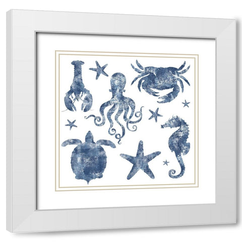 Marine Life Grouping Repeat White Modern Wood Framed Art Print with Double Matting by Lavoie, Tina