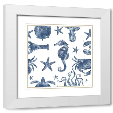 Marine Life Repeating White Modern Wood Framed Art Print with Double Matting by Lavoie, Tina