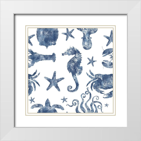 Marine Life Repeating White Modern Wood Framed Art Print with Double Matting by Lavoie, Tina