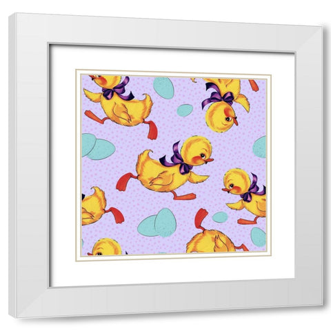 Cute Ducking Pattern White Modern Wood Framed Art Print with Double Matting by Lavoie, Tina
