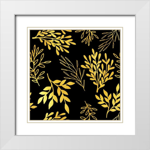 Golden Leaves Pattern White Modern Wood Framed Art Print with Double Matting by Lavoie, Tina