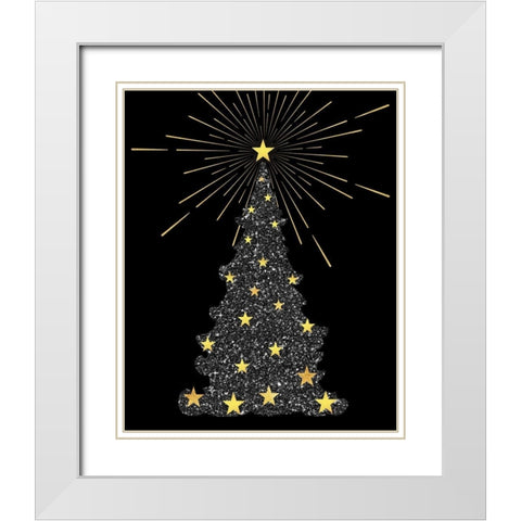 Park Avenue Starry Christmas Tree White Modern Wood Framed Art Print with Double Matting by Lavoie, Tina