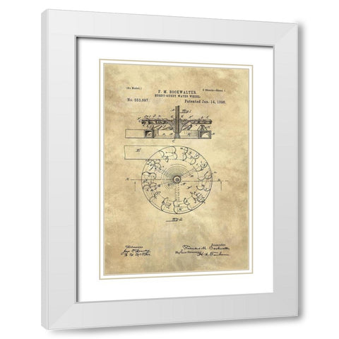 Hurdy-Gurdy Water Wheel blueprint - Industrial Farmhouse White Modern Wood Framed Art Print with Double Matting by Lavoie, Tina