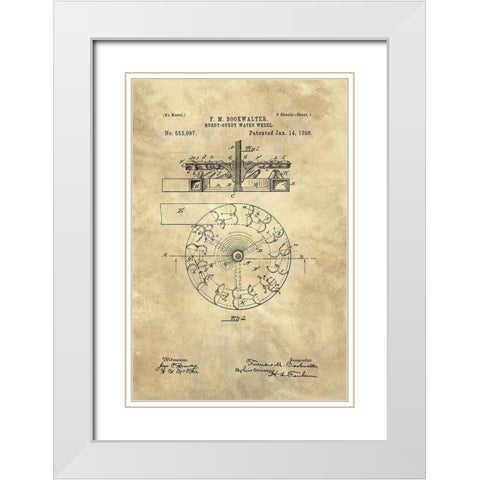 Hurdy-Gurdy Water Wheel blueprint - Industrial Farmhouse White Modern Wood Framed Art Print with Double Matting by Lavoie, Tina