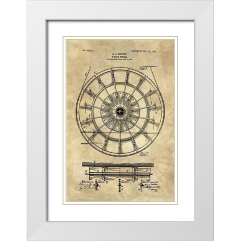 Water Wheel Blueprint Industrial Farmhouse White Modern Wood Framed Art Print with Double Matting by Lavoie, Tina