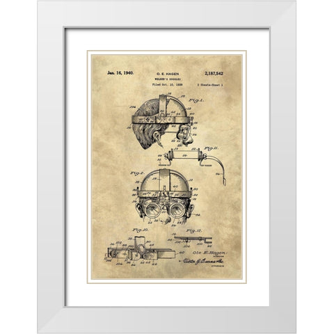 Welding Goggles Blueprint - Industrial Farmhouse White Modern Wood Framed Art Print with Double Matting by Lavoie, Tina