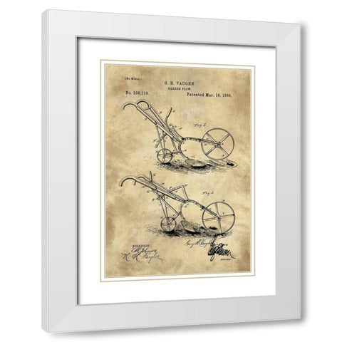 Garden Plow Blueprint Industrial Farmhouse White Modern Wood Framed Art Print with Double Matting by Lavoie, Tina
