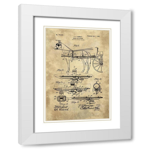 Horse Detacher Blueprint - Industrial Farmhouse White Modern Wood Framed Art Print with Double Matting by Lavoie, Tina