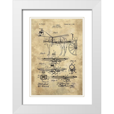 Horse Detacher Blueprint - Industrial Farmhouse White Modern Wood Framed Art Print with Double Matting by Lavoie, Tina