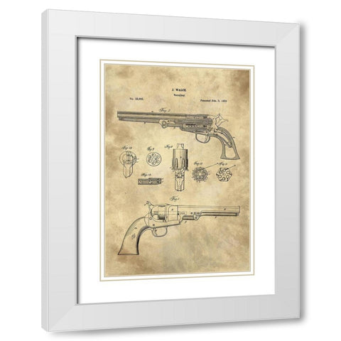 Revolver Blueprint Industrial Farmhouse White Modern Wood Framed Art Print with Double Matting by Lavoie, Tina
