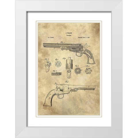 Revolver Blueprint Industrial Farmhouse White Modern Wood Framed Art Print with Double Matting by Lavoie, Tina
