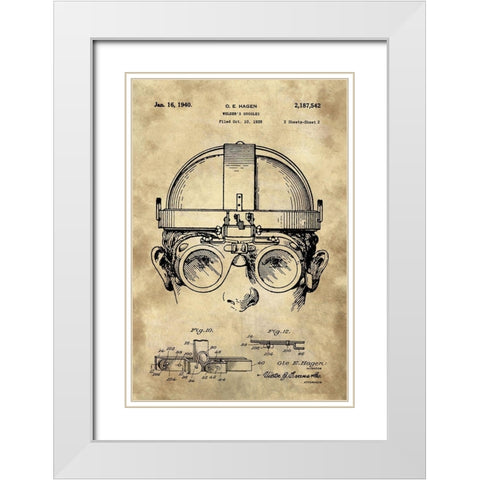 Welding Goggles Blueprint Detail Drawing - Industrial Farmhouse White Modern Wood Framed Art Print with Double Matting by Lavoie, Tina