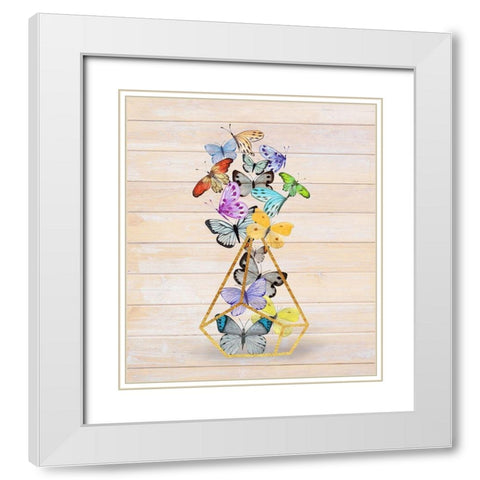 Rustic Butterfly Terrarium White Modern Wood Framed Art Print with Double Matting by Lavoie, Tina