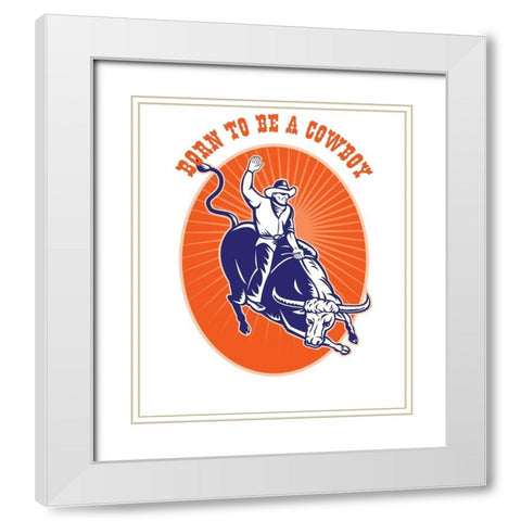 Born To Be A Cowboy Rodeo Steer White Modern Wood Framed Art Print with Double Matting by Lavoie, Tina