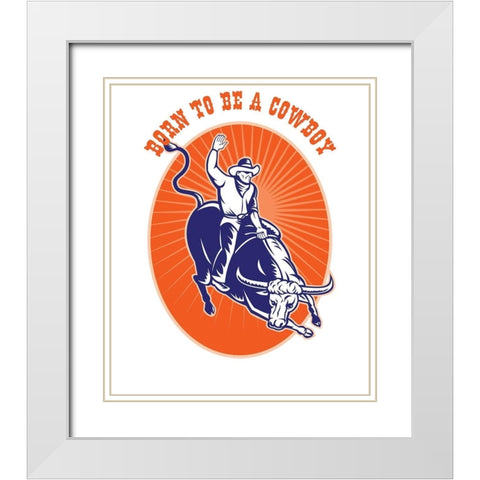 Born To Be A Cowboy Rodeo Steer White Modern Wood Framed Art Print with Double Matting by Lavoie, Tina