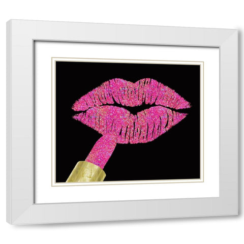 Iridescent Glitter Kiss Hot Pink White Modern Wood Framed Art Print with Double Matting by Lavoie, Tina