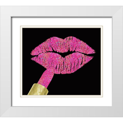 Iridescent Glitter Kiss Hot Pink White Modern Wood Framed Art Print with Double Matting by Lavoie, Tina