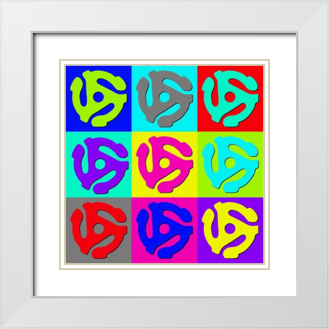 Retro Pop Art Music Is Life 45 Rpm Adapters White Modern Wood Framed Art Print with Double Matting by Lavoie, Tina