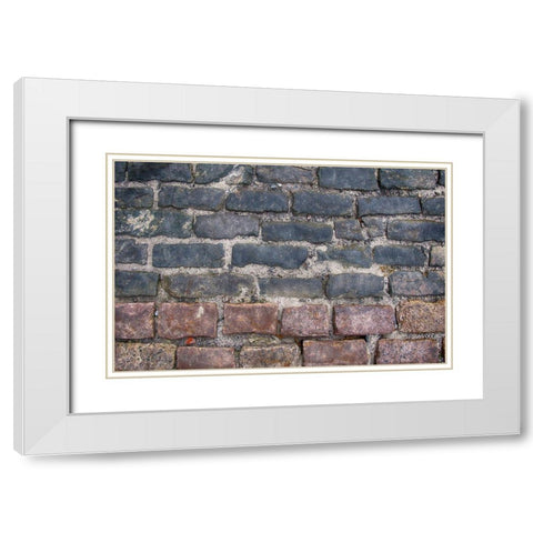 Old Montreal Bi-Color Cobblestone Street White Modern Wood Framed Art Print with Double Matting by Lavoie, Tina