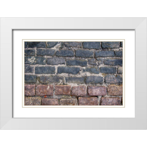 Old Montreal Bi-Color Cobblestone Street White Modern Wood Framed Art Print with Double Matting by Lavoie, Tina