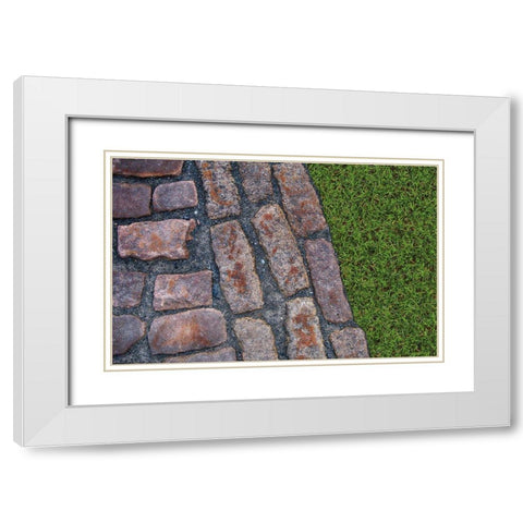 Old Montreal Cobblestones and Grass 01 White Modern Wood Framed Art Print with Double Matting by Lavoie, Tina