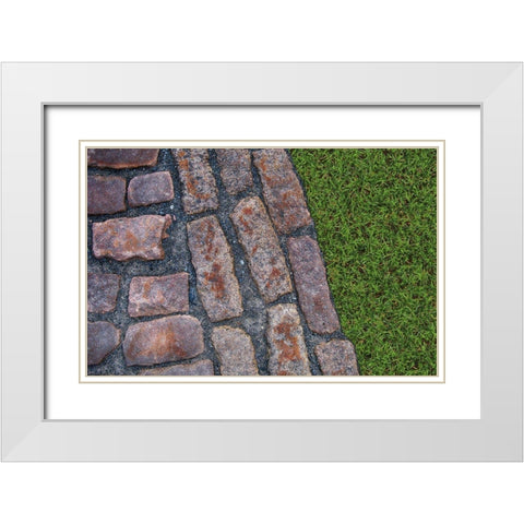 Old Montreal Cobblestones and Grass 01 White Modern Wood Framed Art Print with Double Matting by Lavoie, Tina