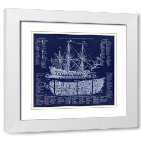 British War Ship Blueprint White Modern Wood Framed Art Print with Double Matting by Lavoie, Tina