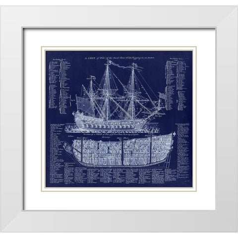 British War Ship Blueprint White Modern Wood Framed Art Print with Double Matting by Lavoie, Tina