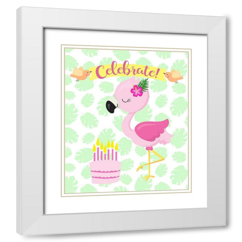 Flamingo Celebrate White Modern Wood Framed Art Print with Double Matting by Lavoie, Tina