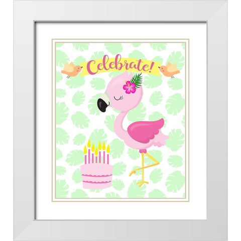 Flamingo Celebrate White Modern Wood Framed Art Print with Double Matting by Lavoie, Tina