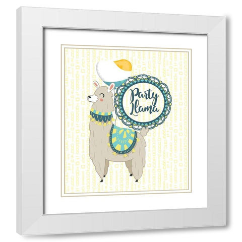 Party Llama White Modern Wood Framed Art Print with Double Matting by Lavoie, Tina
