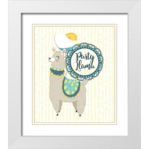 Party Llama White Modern Wood Framed Art Print with Double Matting by Lavoie, Tina