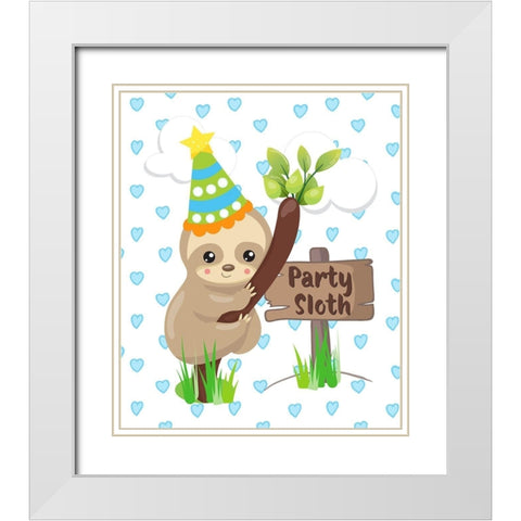 Party Sloth White Modern Wood Framed Art Print with Double Matting by Lavoie, Tina