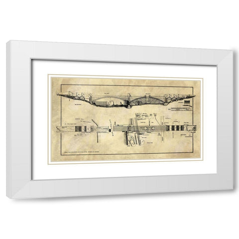 George Washington Bridge Blueprint Industrial Farmhouse White Modern Wood Framed Art Print with Double Matting by Lavoie, Tina