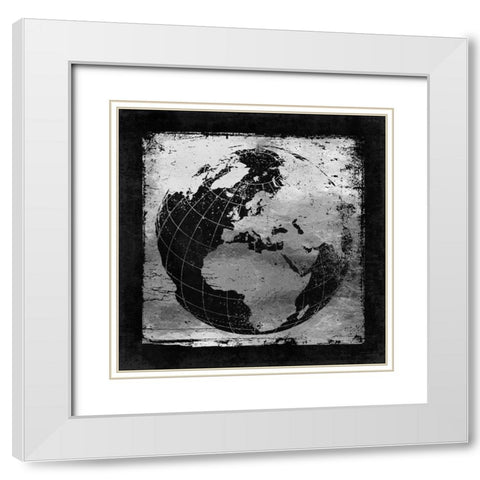 Silver Vintage earth With Grid Lines White Modern Wood Framed Art Print with Double Matting by Lavoie, Tina