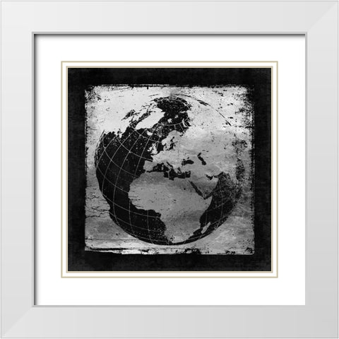 Silver Vintage earth With Grid Lines White Modern Wood Framed Art Print with Double Matting by Lavoie, Tina
