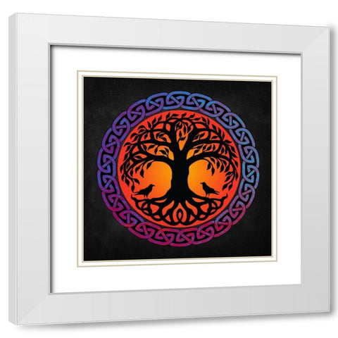 Yggdrasil World Tree with Huginn and Muninn White Modern Wood Framed Art Print with Double Matting by Lavoie, Tina