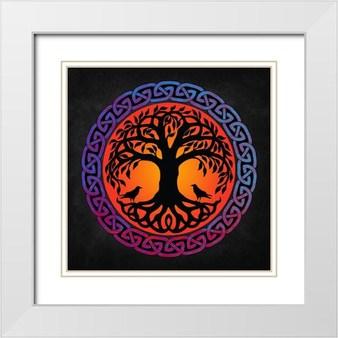 Yggdrasil World Tree with Huginn and Muninn White Modern Wood Framed Art Print with Double Matting by Lavoie, Tina