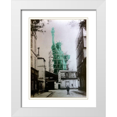 Lady Liberty Construction 1885 White Modern Wood Framed Art Print with Double Matting by Lavoie, Tina