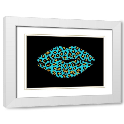 Aqua Leopard Lips White Modern Wood Framed Art Print with Double Matting by Lavoie, Tina