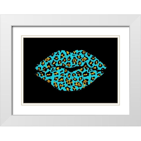Aqua Leopard Lips White Modern Wood Framed Art Print with Double Matting by Lavoie, Tina