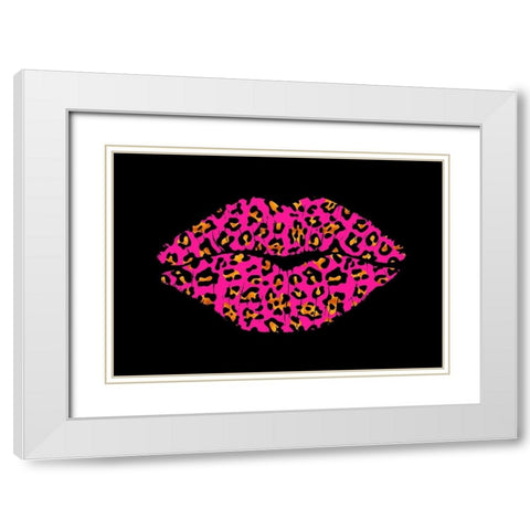 Pink Leopard Lips White Modern Wood Framed Art Print with Double Matting by Lavoie, Tina
