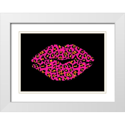Pink Leopard Lips White Modern Wood Framed Art Print with Double Matting by Lavoie, Tina