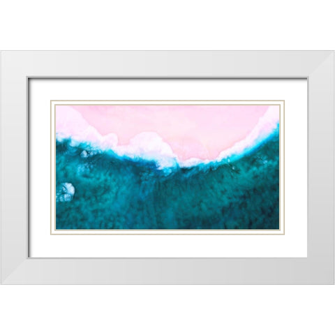 Pink Beach Teal Water White Modern Wood Framed Art Print with Double Matting by Lavoie, Tina