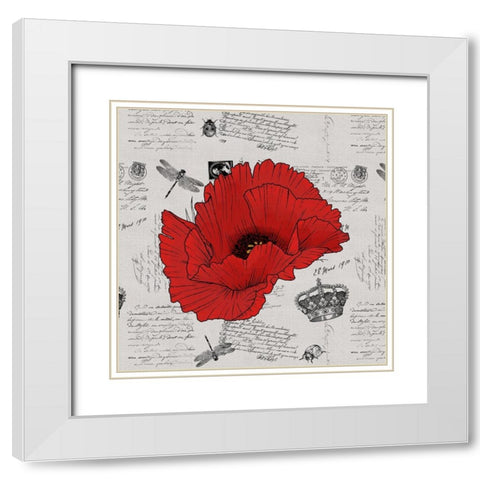 Vintage ephemera Large Poppy White Modern Wood Framed Art Print with Double Matting by Lavoie, Tina