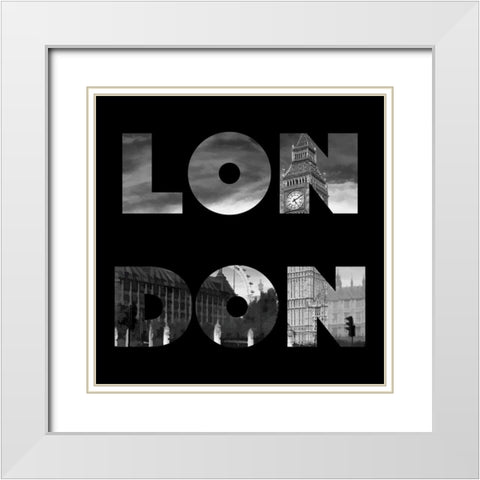 London Typography White Modern Wood Framed Art Print with Double Matting by Lavoie, Tina