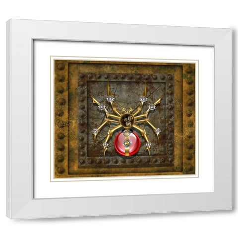 Steampunk Spider White Modern Wood Framed Art Print with Double Matting by Mitchell, Tina