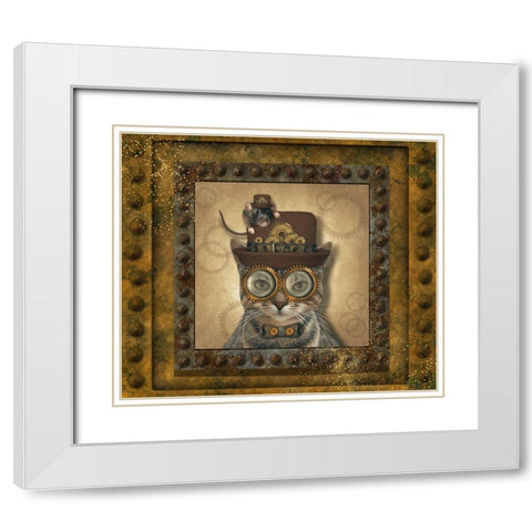 Steampunk Cat and Mouse White Modern Wood Framed Art Print with Double Matting by Mitchell, Tina