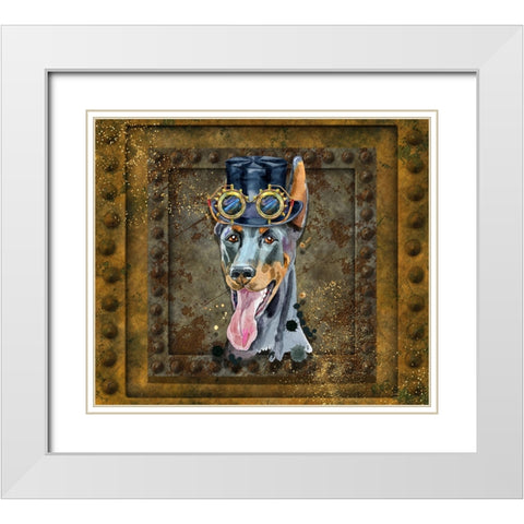Steampunk Great Dane White Modern Wood Framed Art Print with Double Matting by Mitchell, Tina