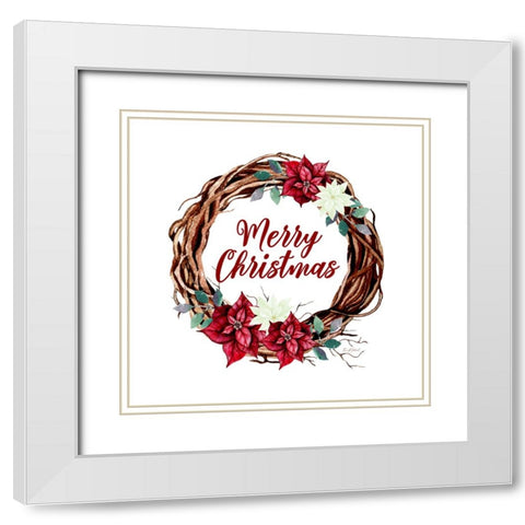 Merry Christmas Vine Wreath White Modern Wood Framed Art Print with Double Matting by Mitchell, Tina